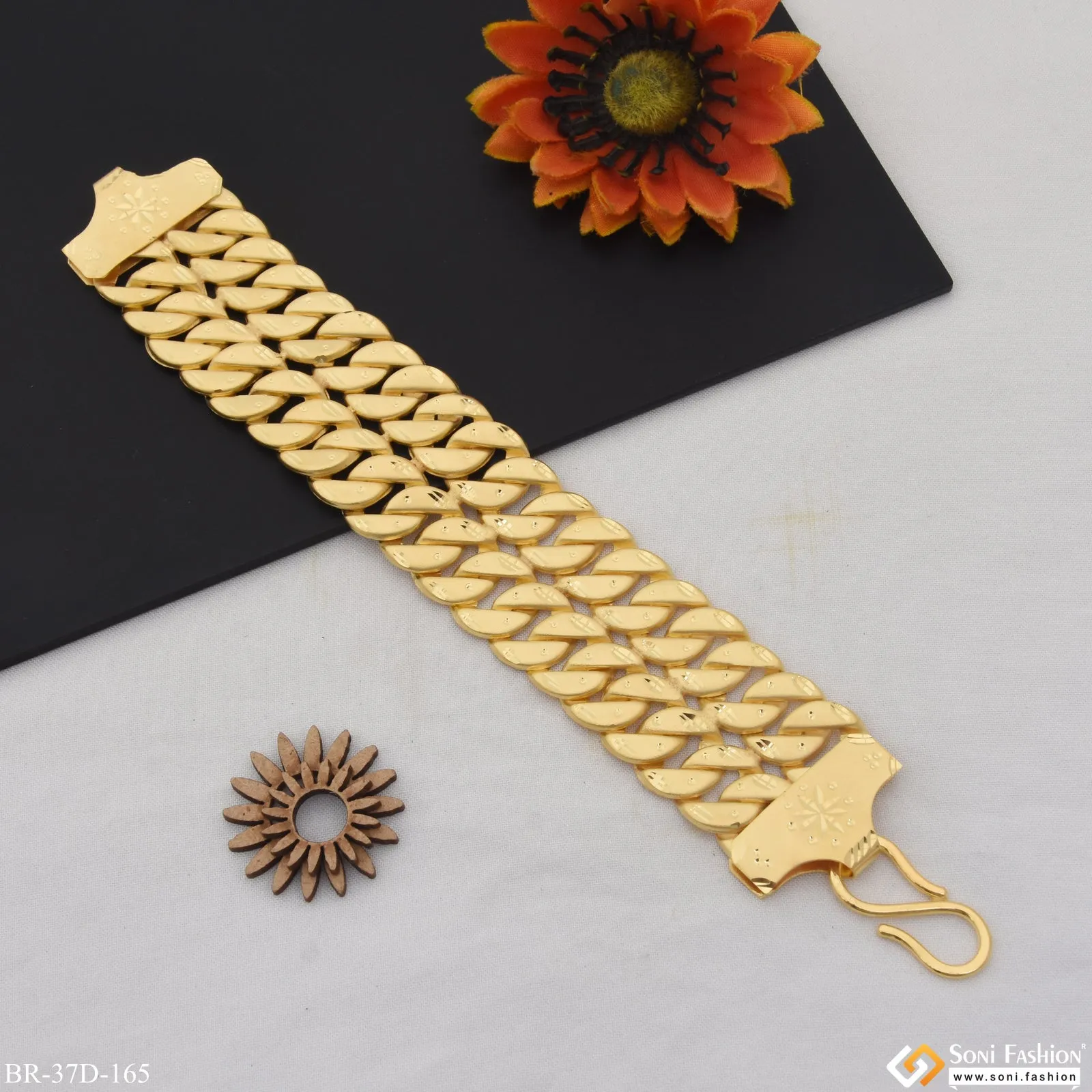 1 Gram Gold Plated Finely Detailed Design Pokal Bracelet for Men - Style D165