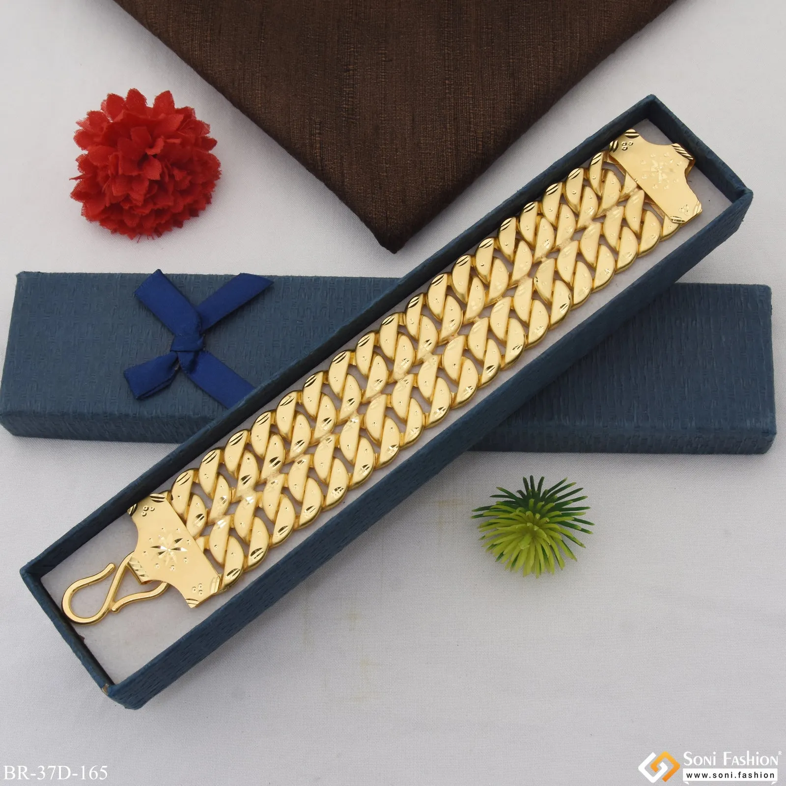 1 Gram Gold Plated Finely Detailed Design Pokal Bracelet for Men - Style D165
