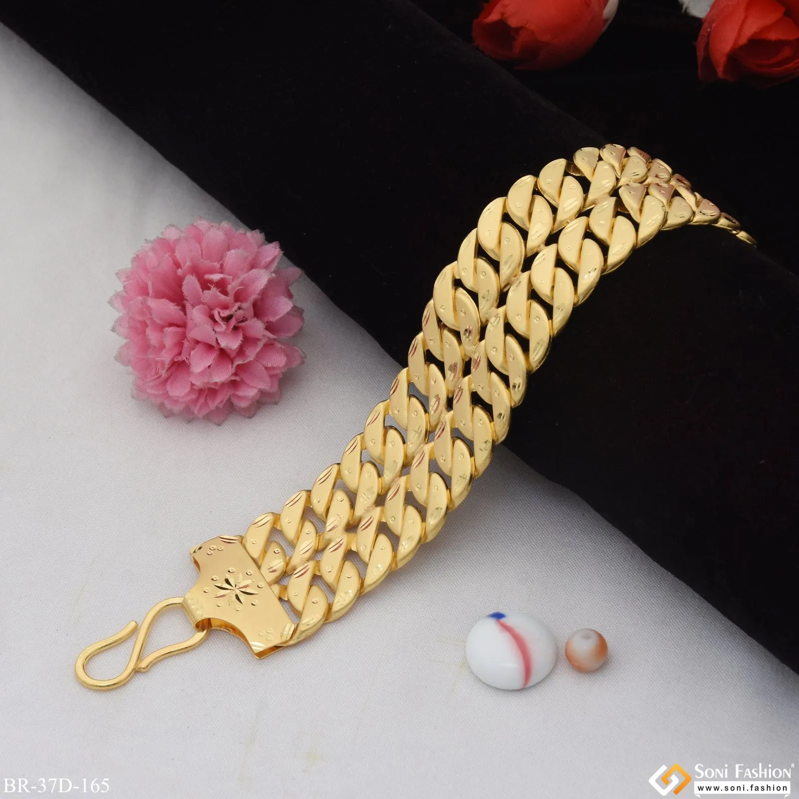 1 Gram Gold Plated Finely Detailed Design Pokal Bracelet for Men - Style D165