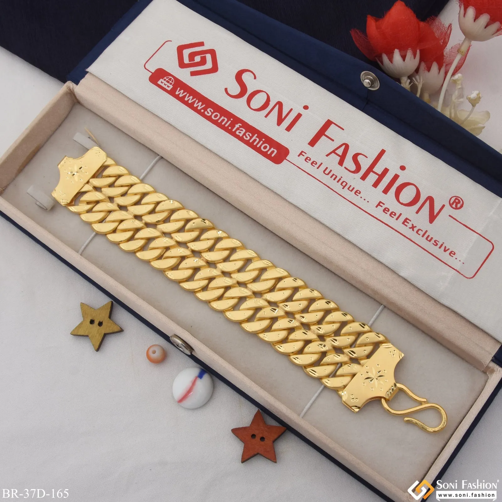 1 Gram Gold Plated Finely Detailed Design Pokal Bracelet for Men - Style D165