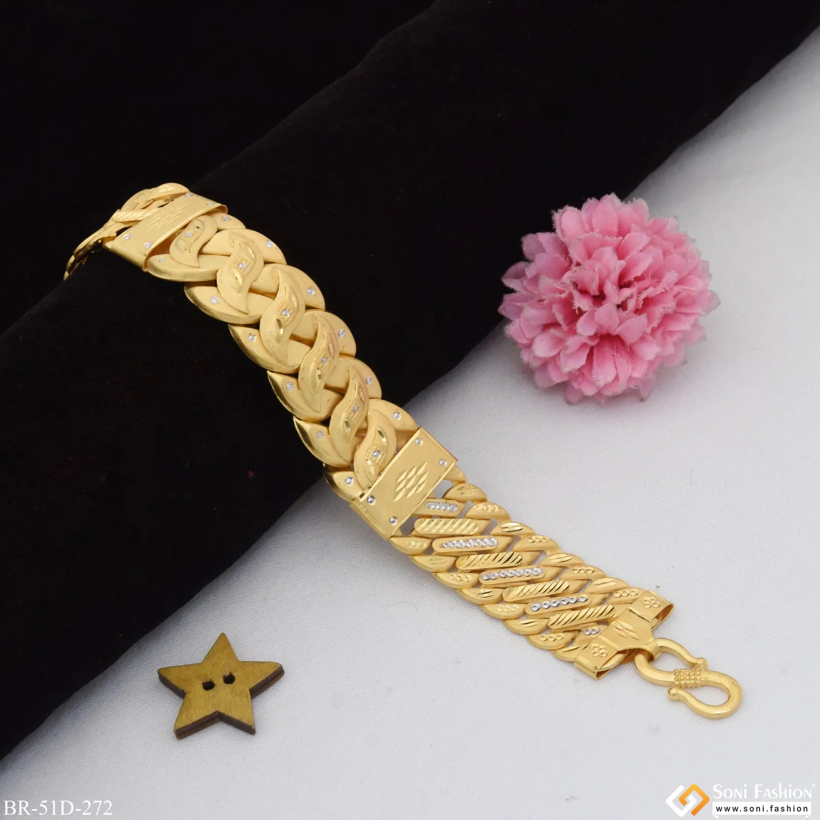 1 Gram Gold Plated Finely Detailed Design Pokal Bracelet for Men - Style D272