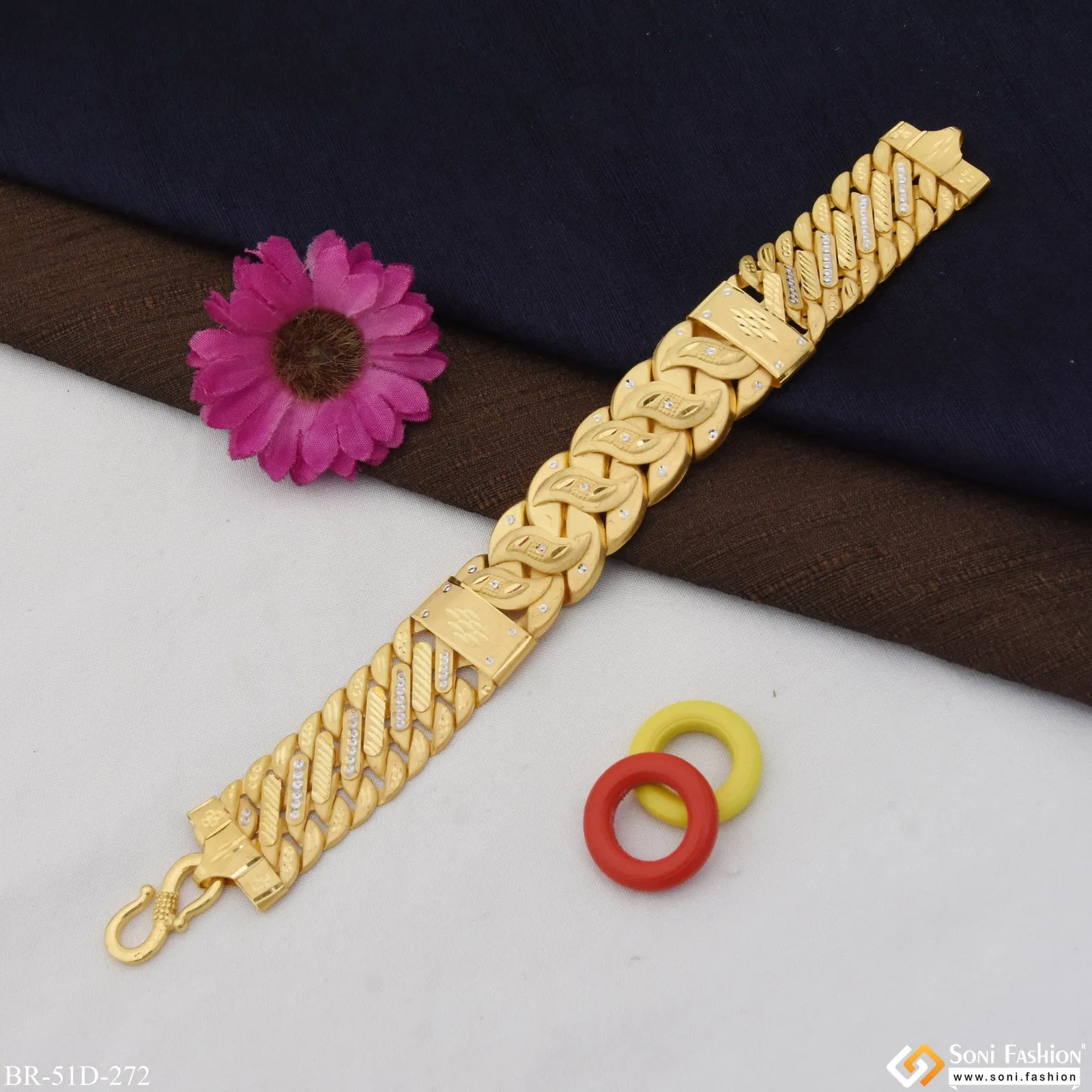 1 Gram Gold Plated Finely Detailed Design Pokal Bracelet for Men - Style D272