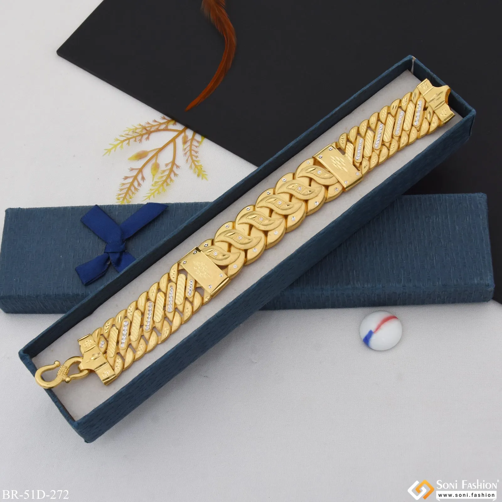 1 Gram Gold Plated Finely Detailed Design Pokal Bracelet for Men - Style D272