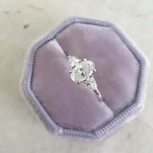 1.30 CT Oval Cut D/VV1 Diamond Ring 3 Stone Engagement Ring 14k White Gold Over