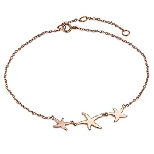 925 Sterling Silver Rose Gold-Tone Three Triple Starfish Anklet Bracelet