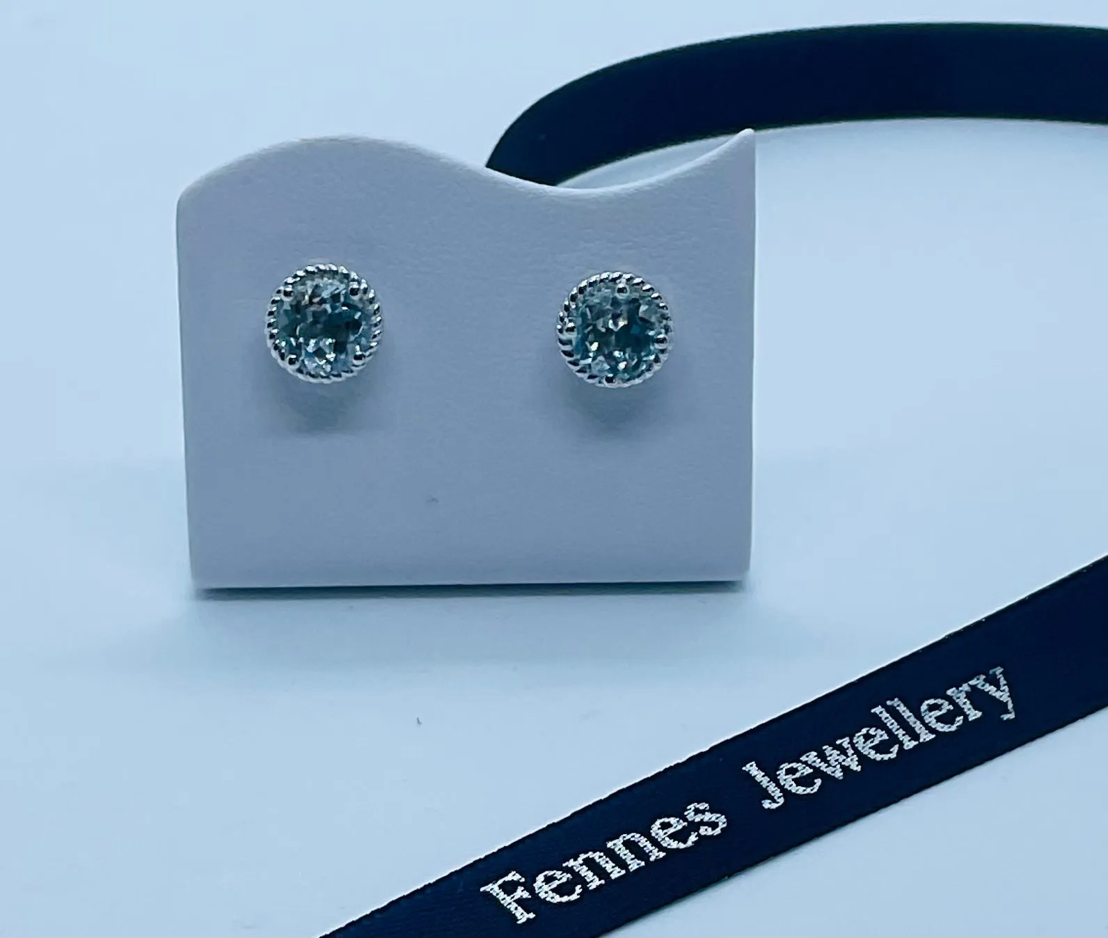 9ct White Gold Aquamarine Round Stud Earrings