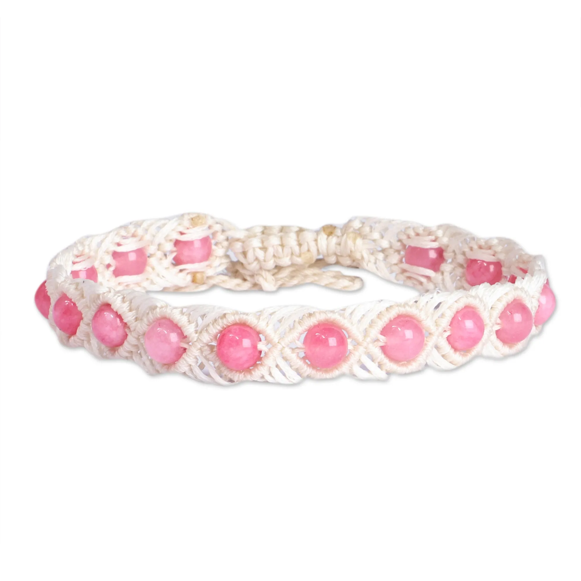Agate Beaded Macrame Anklet in Pink and White from Armenia - Precious Pink | NOVICA