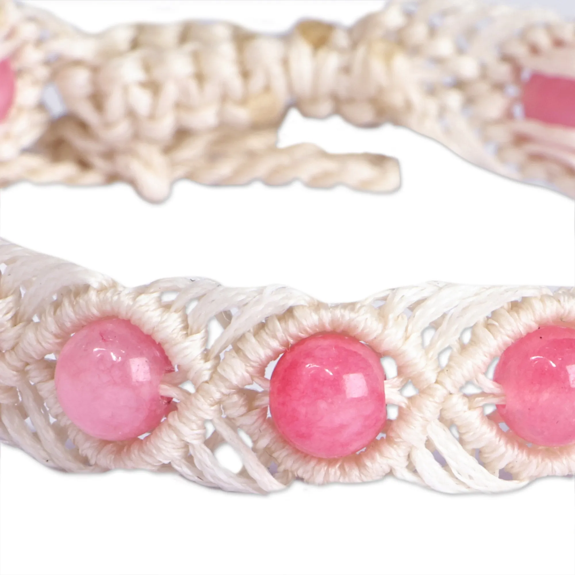 Agate Beaded Macrame Anklet in Pink and White from Armenia - Precious Pink | NOVICA