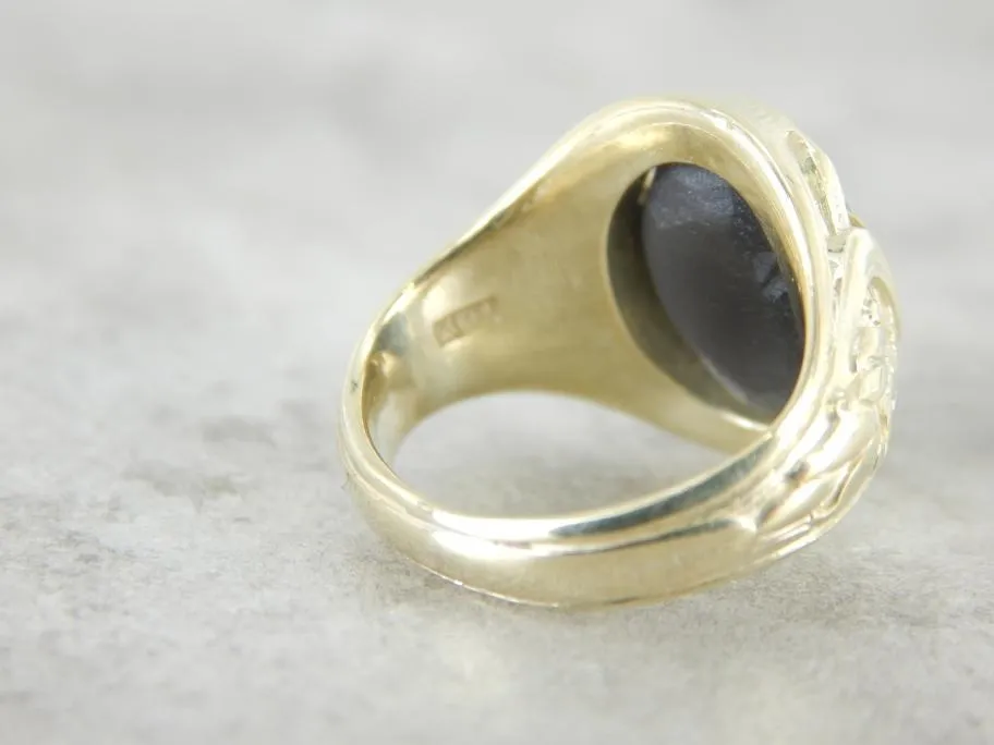 Antique Art Nouveau Era Cat's Eye Ring in Green Gold