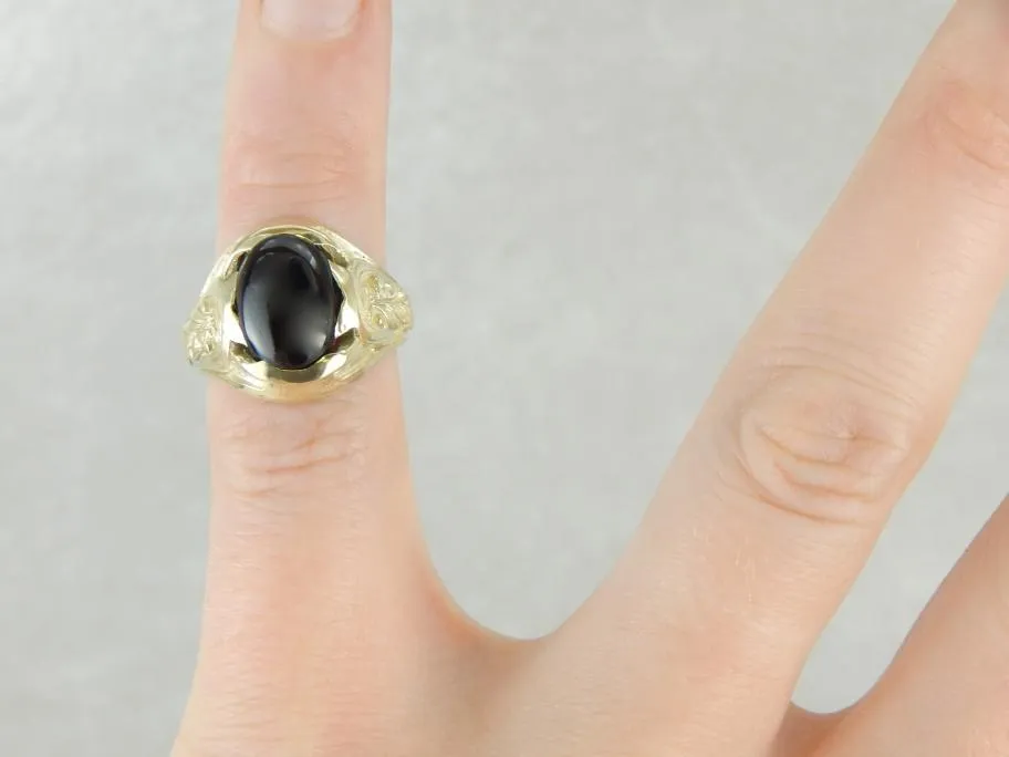 Antique Art Nouveau Era Cat's Eye Ring in Green Gold