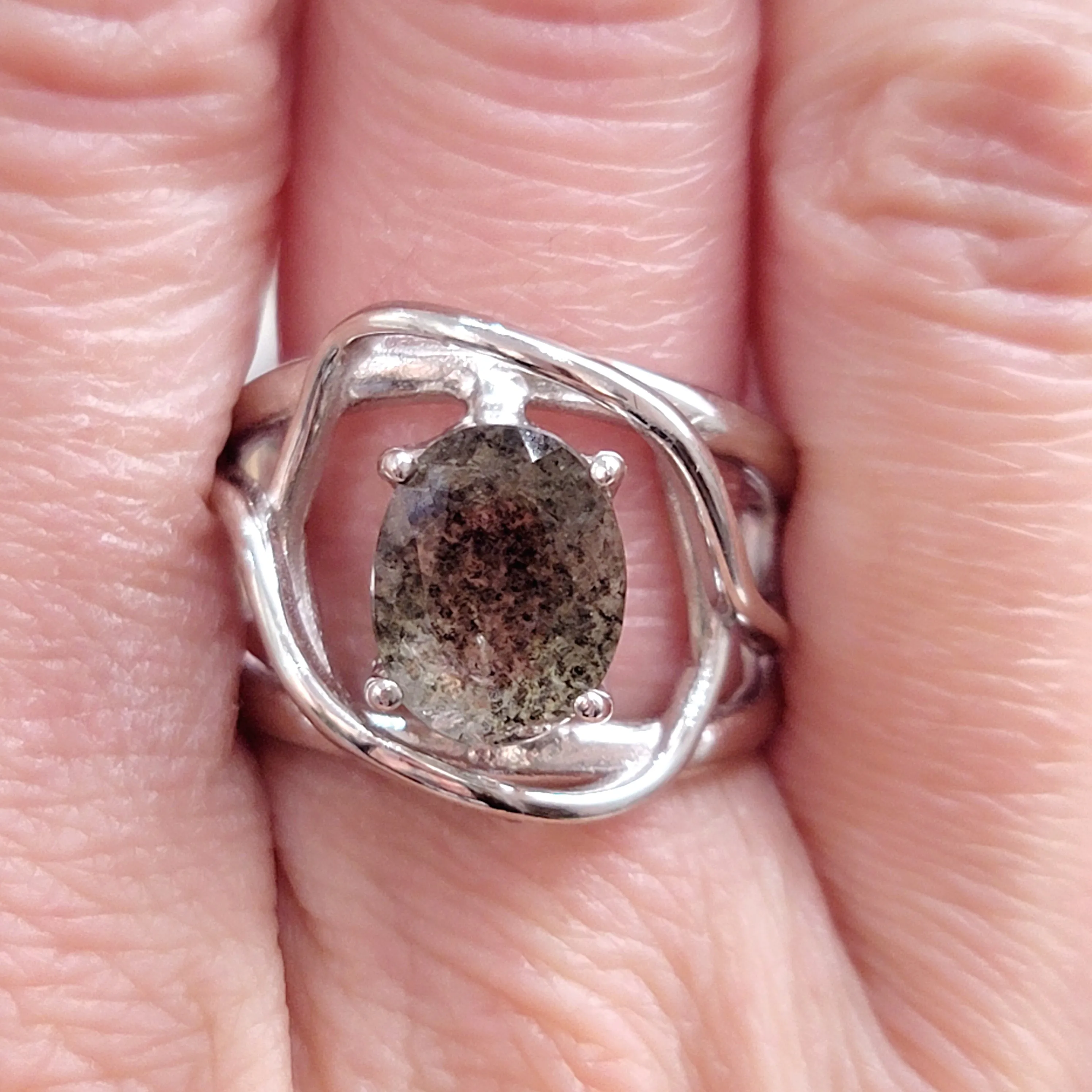 Aquamarine & Copper Adjustable Finger Bracelet .925 Silver for Improved Communication and Peace