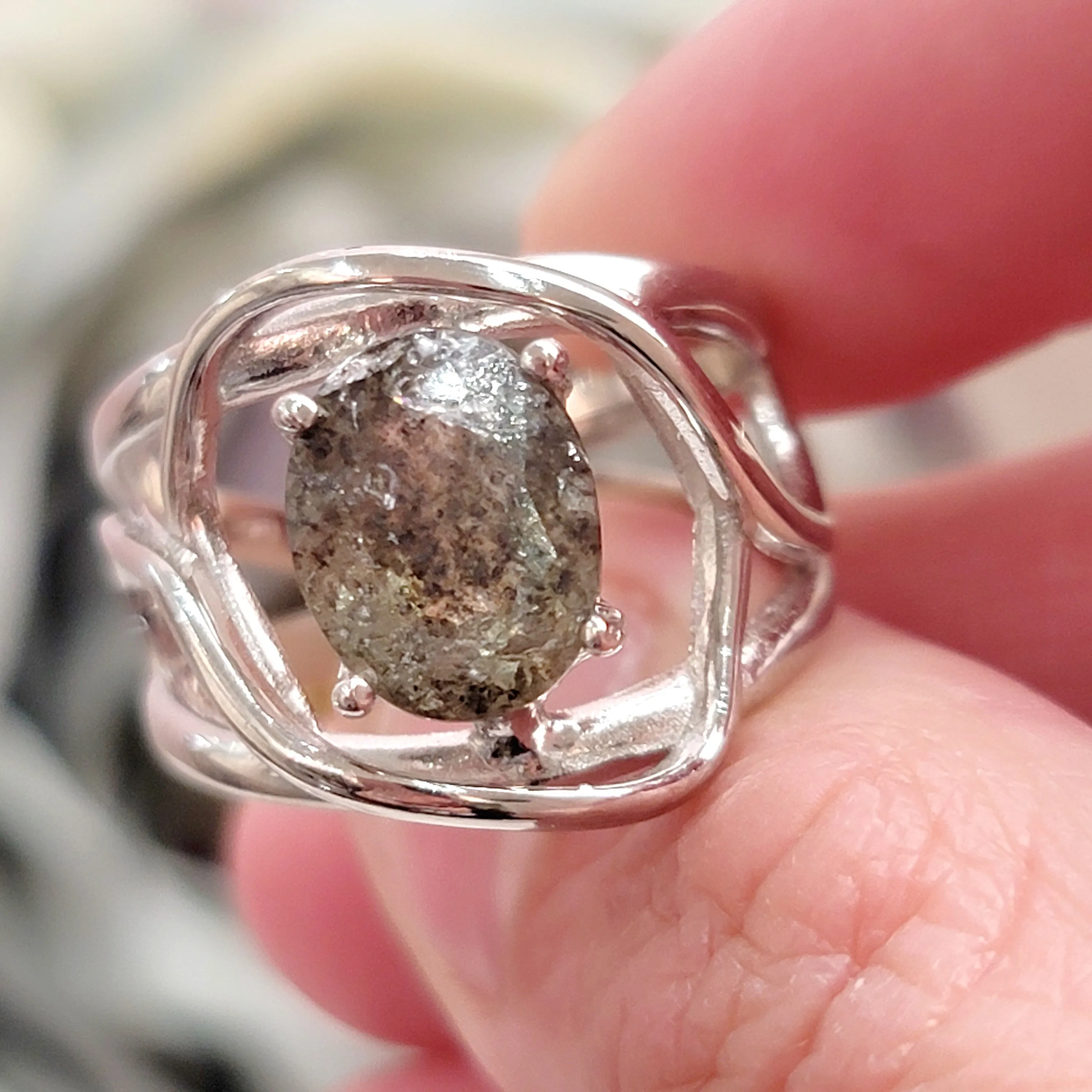 Aquamarine & Copper Adjustable Finger Bracelet .925 Silver for Improved Communication and Peace