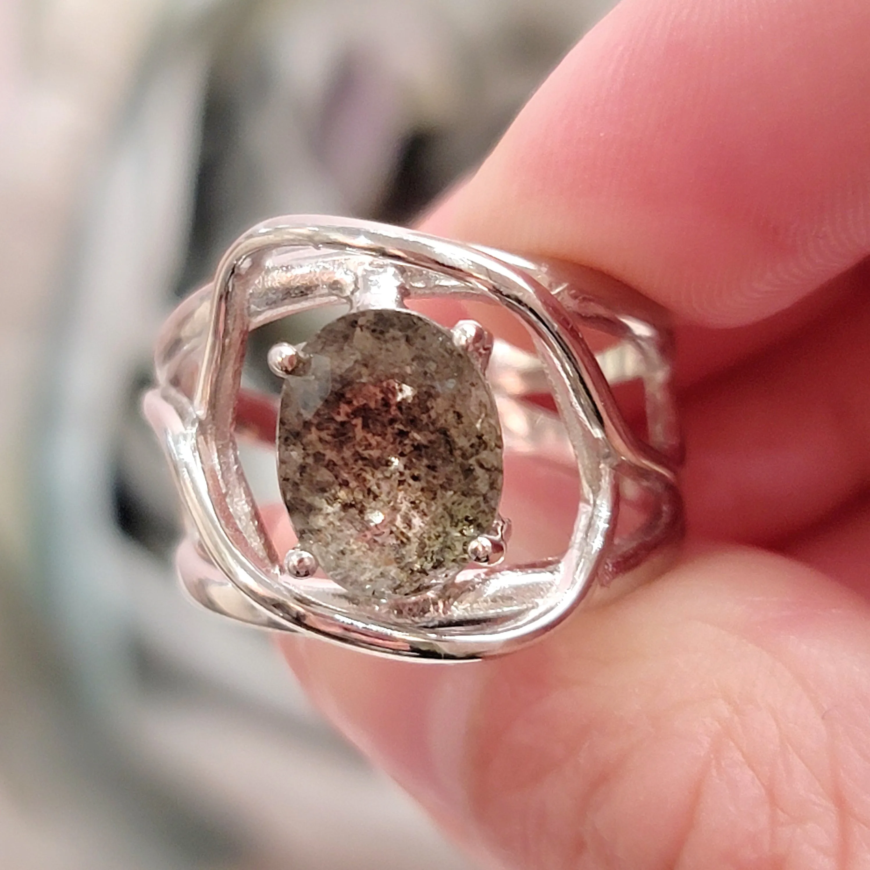 Aquamarine & Copper Adjustable Finger Bracelet .925 Silver for Improved Communication and Peace
