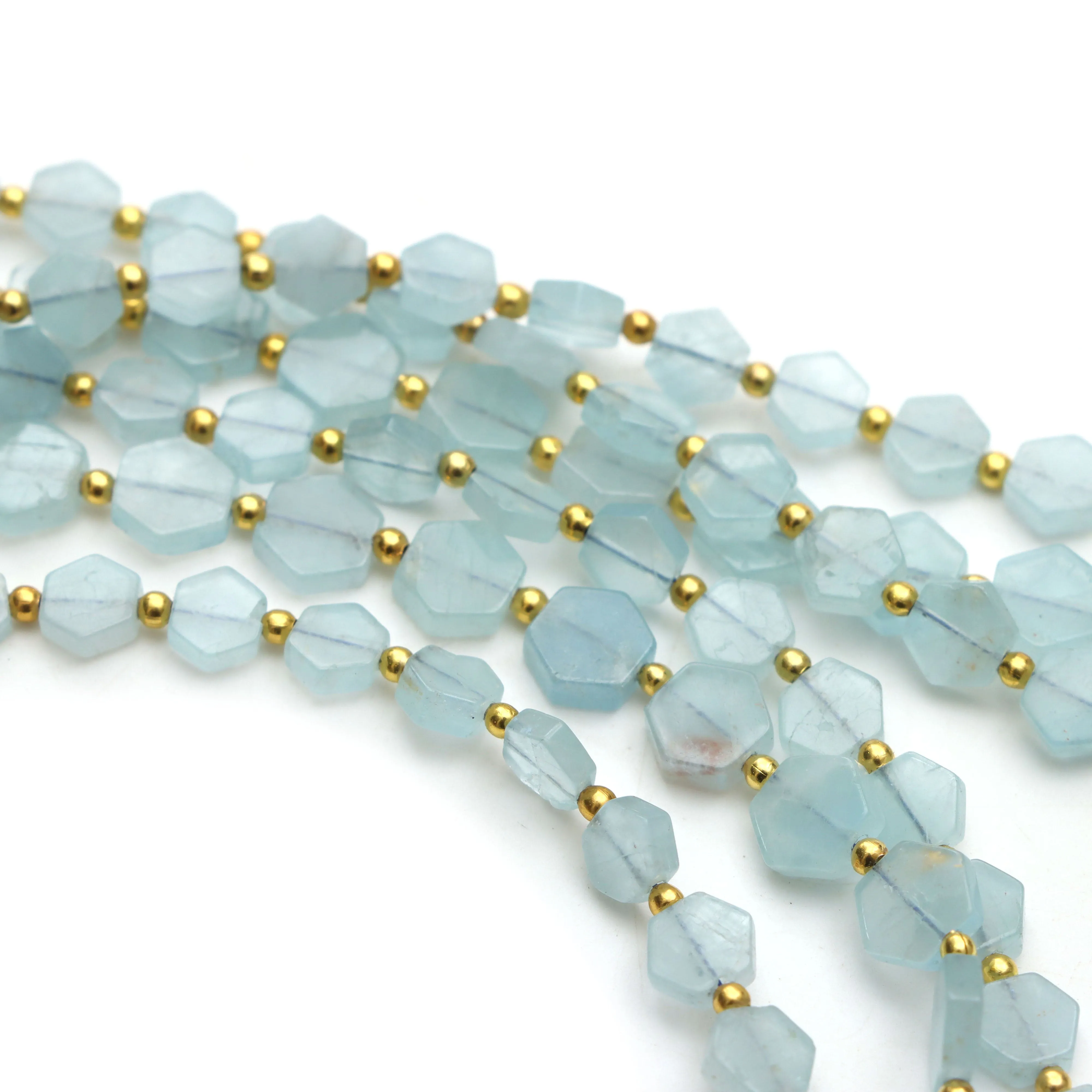 Aquamarine Smooth Hexagon Beads, 4x5 mm To 6x7 mm, Aquamarine Jewelry Making Beads, Aquamarine Beads, 18 Inchl Strand, Price Per Strand