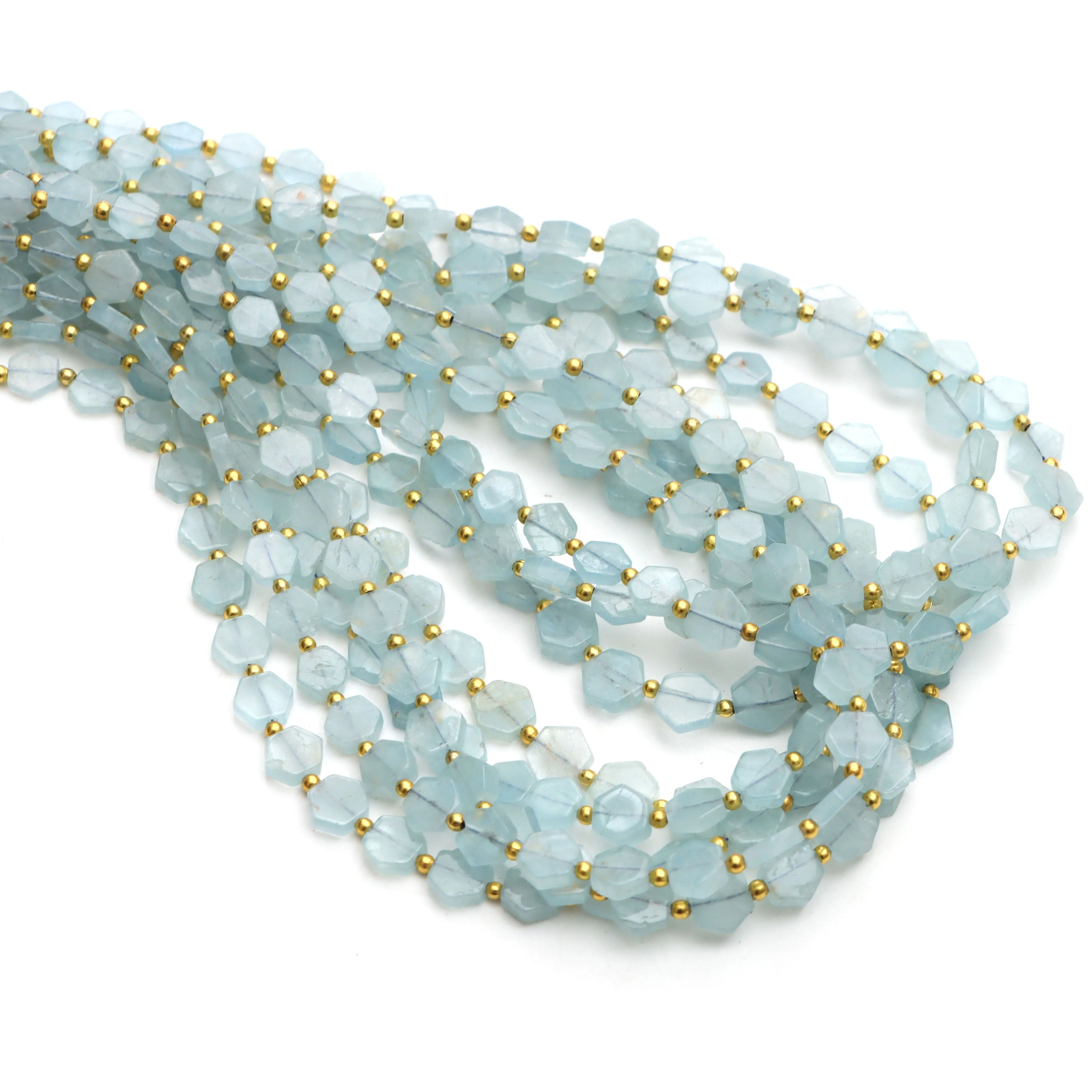 Aquamarine Smooth Hexagon Beads, 4x5 mm To 6x7 mm, Aquamarine Jewelry Making Beads, Aquamarine Beads, 18 Inchl Strand, Price Per Strand