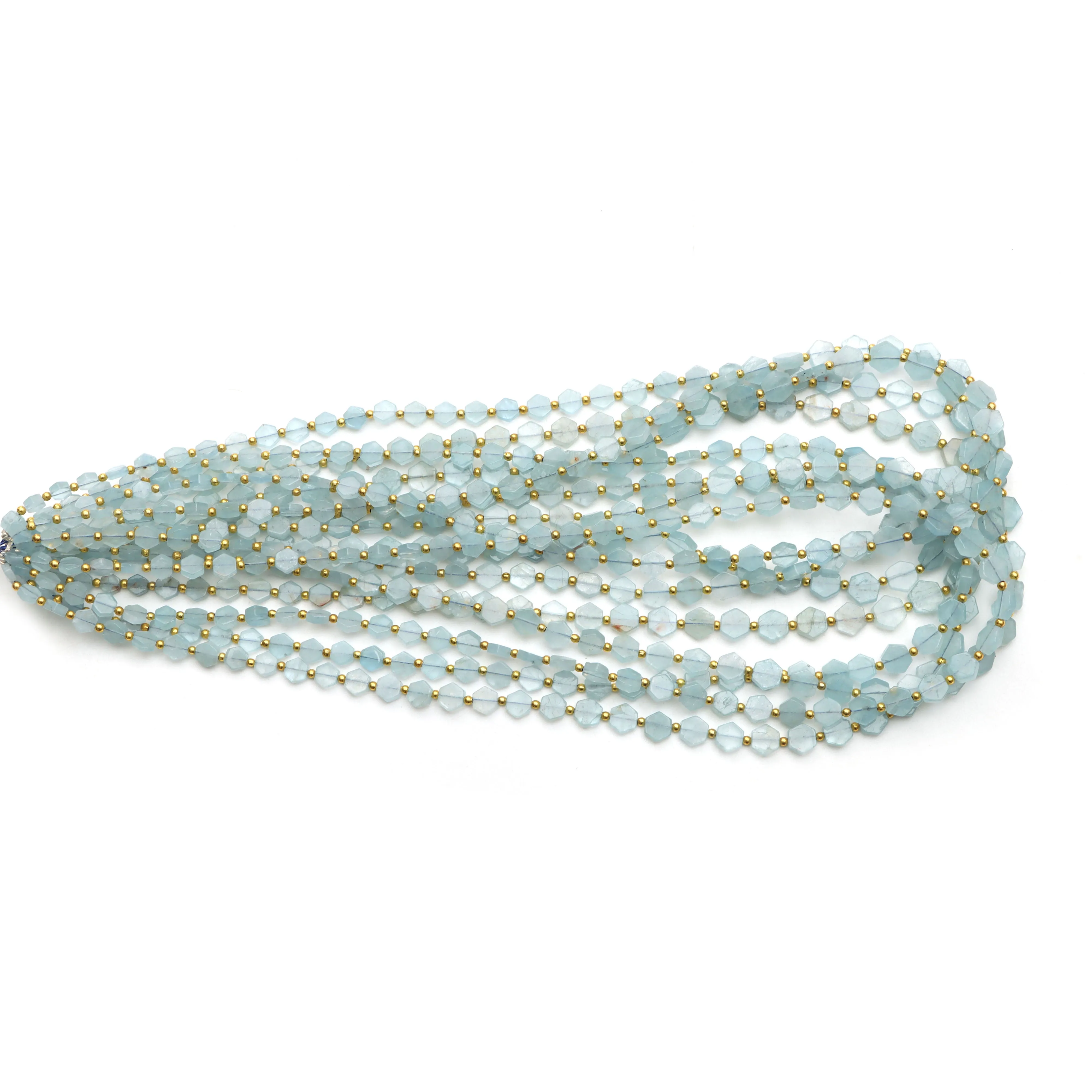 Aquamarine Smooth Hexagon Beads, 4x5 mm To 6x7 mm, Aquamarine Jewelry Making Beads, Aquamarine Beads, 18 Inchl Strand, Price Per Strand