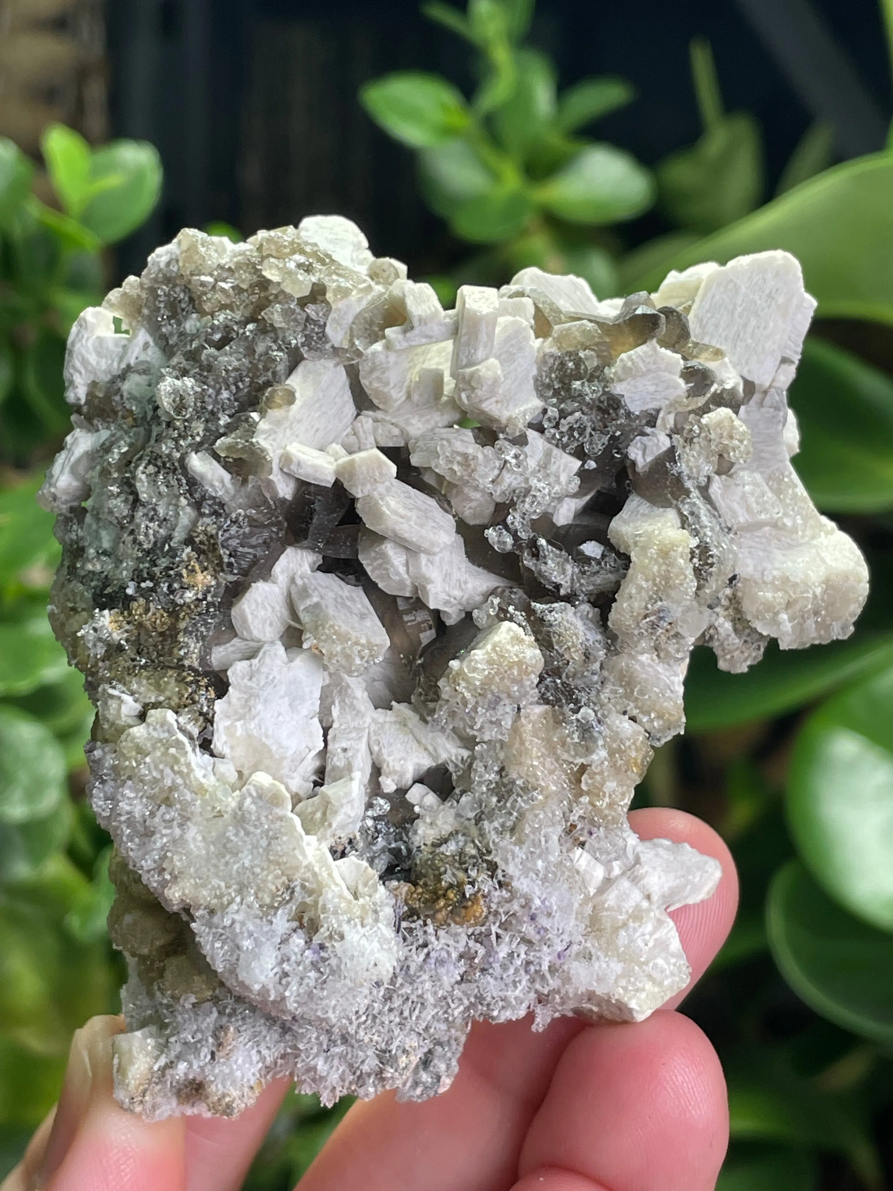 Aquamarine Specimen on Feldspar with Hyalite opal, and Smoky Quartz from Erongo Mountain, Erongo Region, Namibia