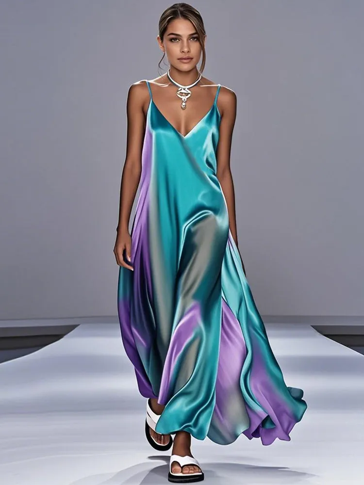 Artistic Tie Dye Satin Nightdress