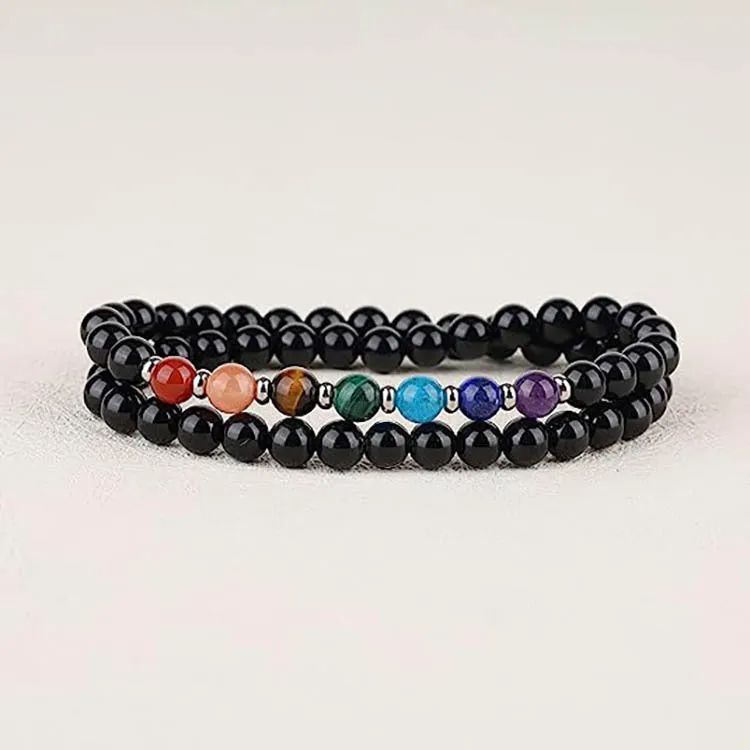 BLACK ONYX SEVEN CHAKRA ENERGY BRACELET