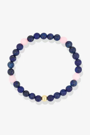 Cancer Lapis Lazuli and Rose Quartz Crystal Bracelet with REAL Gold