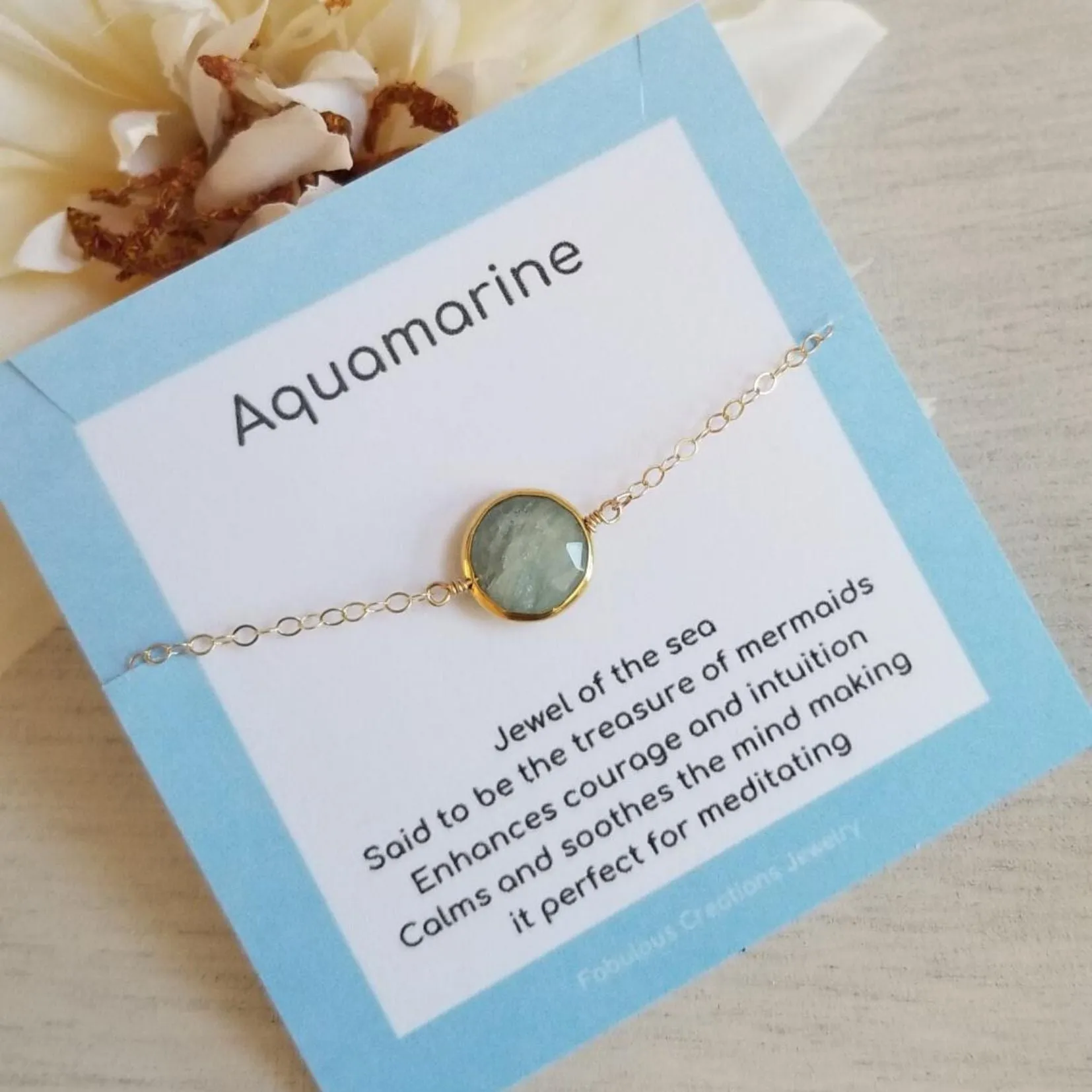 Dainty Gold Aquamarine Bracelet, March Birthstone