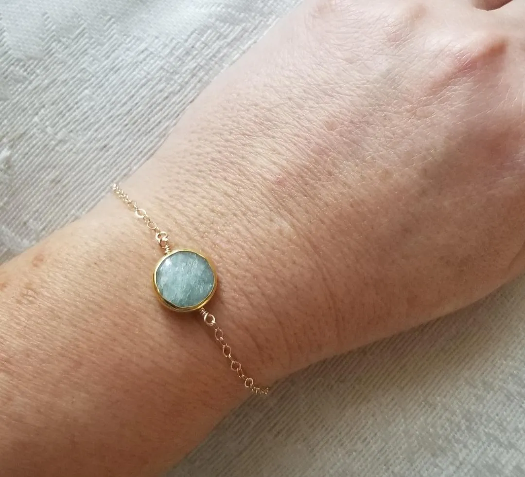 Dainty Gold Aquamarine Bracelet, March Birthstone