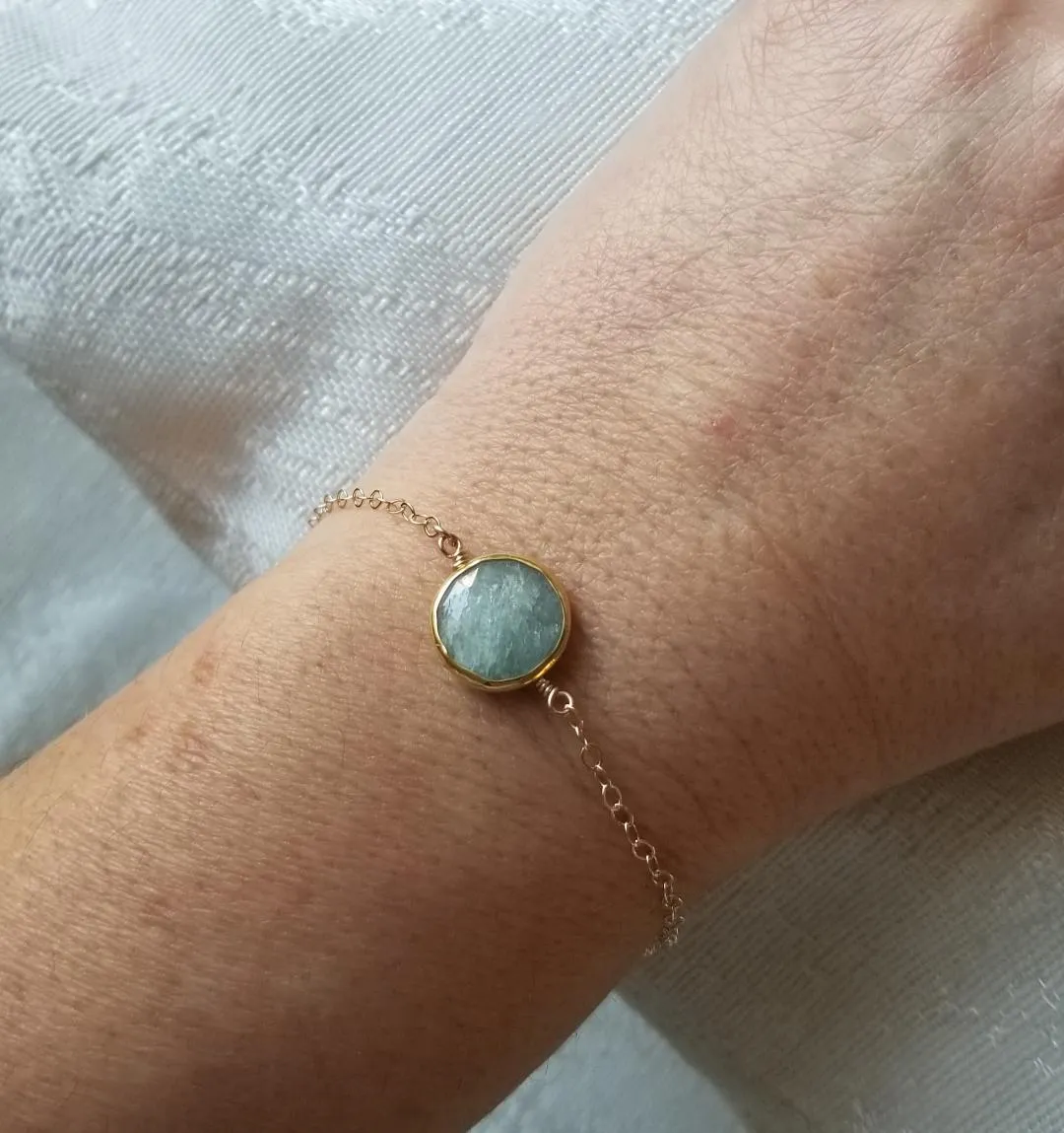 Dainty Gold Aquamarine Bracelet, March Birthstone