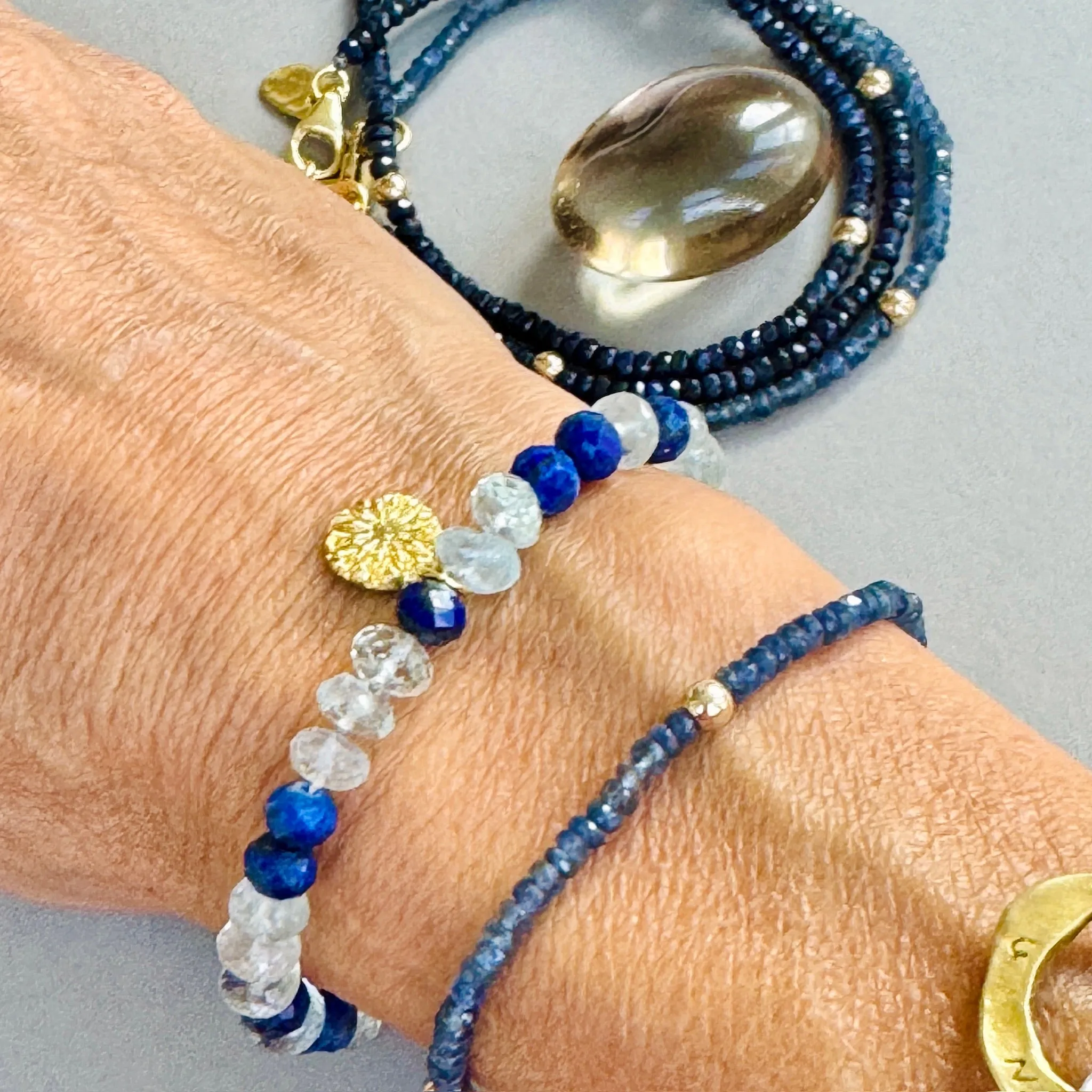 Flower of the Universe Lapis & Aquamarine Bracelet
