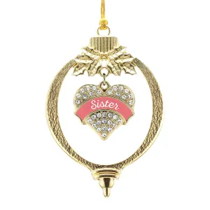 Gold Coral Sister Pave Heart Charm Holiday Ornament