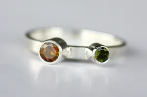 Green and Orange Tourmaline Stacking Ring, Thin Elegant, Dainty ring