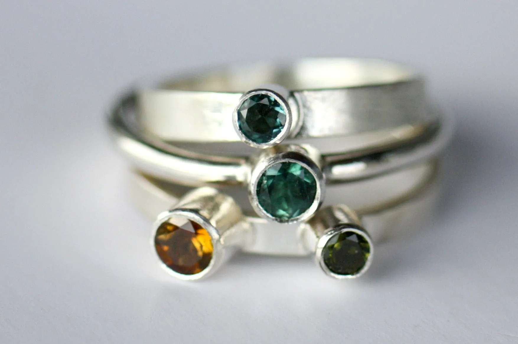 Green and Orange Tourmaline Stacking Ring, Thin Elegant, Dainty ring