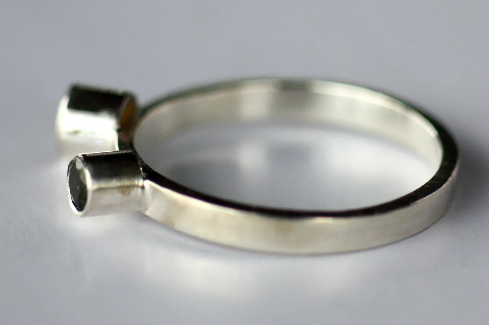 Green and Orange Tourmaline Stacking Ring, Thin Elegant, Dainty ring