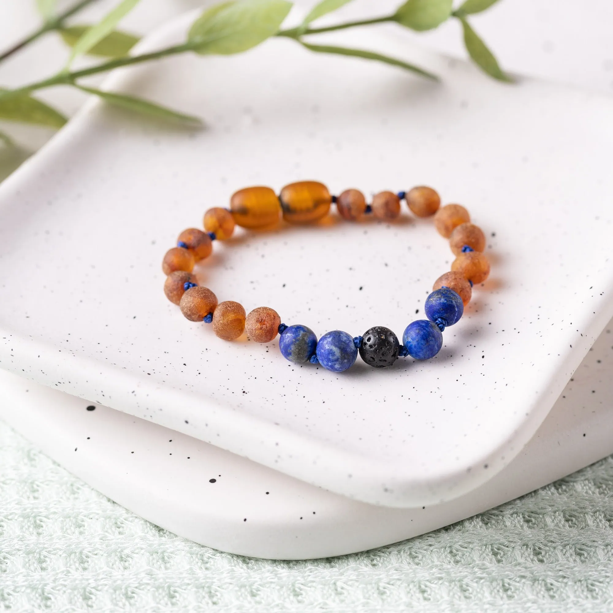 Kids | Lapis Lazuli   Raw Cognac Aromatherapy Bracelet