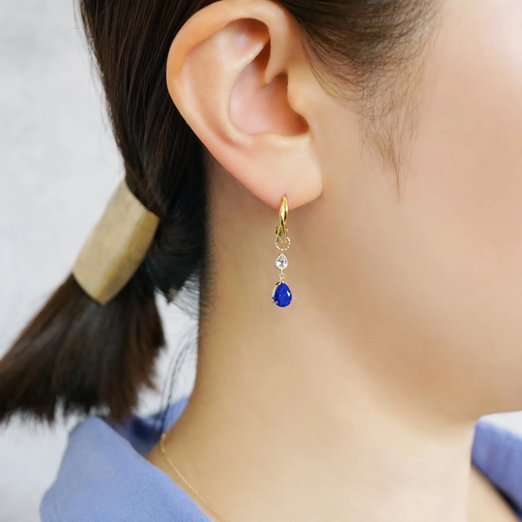 [Palette] 10K Blue Topaz x Lapis Lazuli Charms (Yellow Gold)
