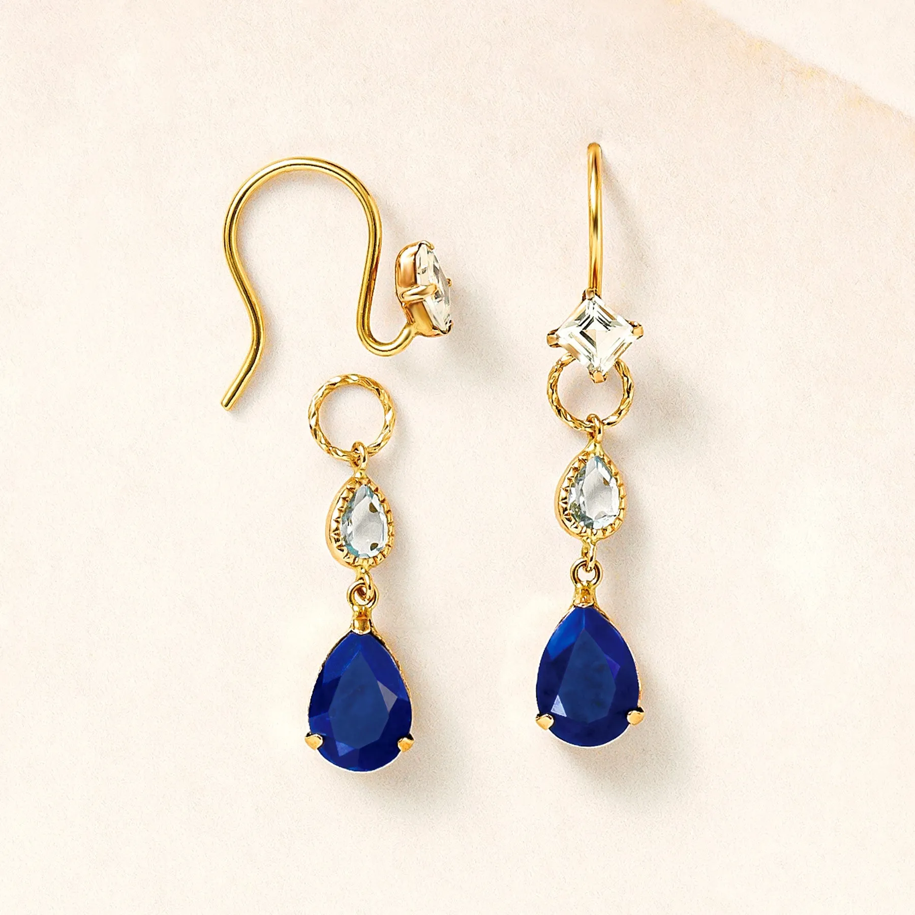 [Palette] 10K Blue Topaz x Lapis Lazuli Charms (Yellow Gold)