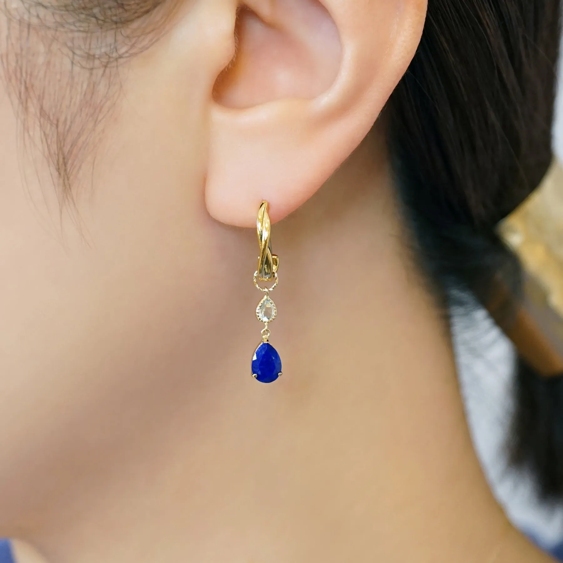 [Palette] 10K Blue Topaz x Lapis Lazuli Charms (Yellow Gold)