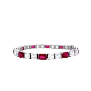 Platinum 11 1/6 C.T.W. Emerald Cut Ruby with 16 1/8 C.T.W. Asscher Diamond Tennis Bracelet