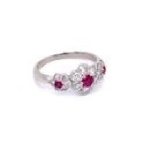 Platinum 3 Ruby Flower Band Ring at Regard Jewelry in Austin, Texas
