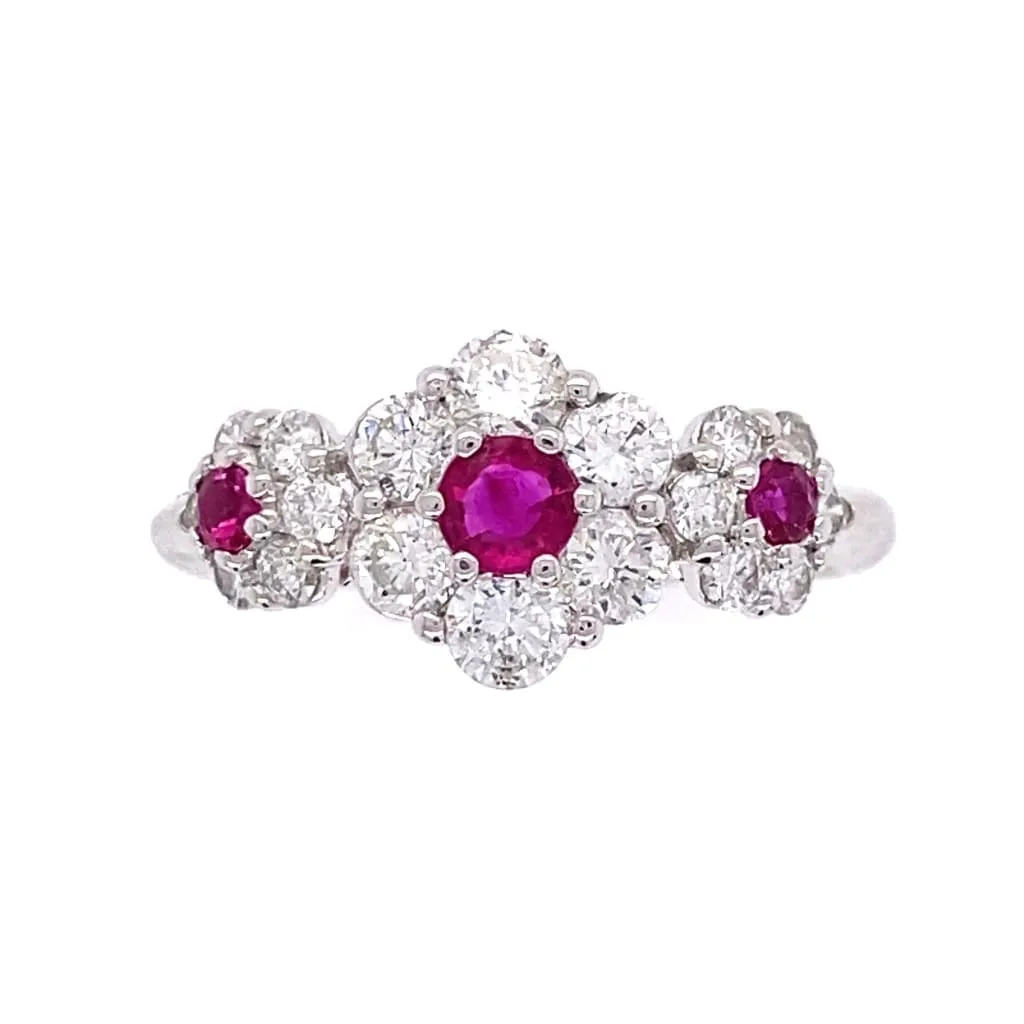 Platinum 3 Ruby Flower Band Ring at Regard Jewelry in Austin, Texas