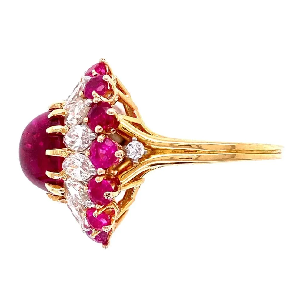 Platinum & 18K 4.91ct Ruby Cabochon BURMA NO HEAT GIA & 1.50tcw Diamond Ring at Regard Jewelry in Austin, Texas