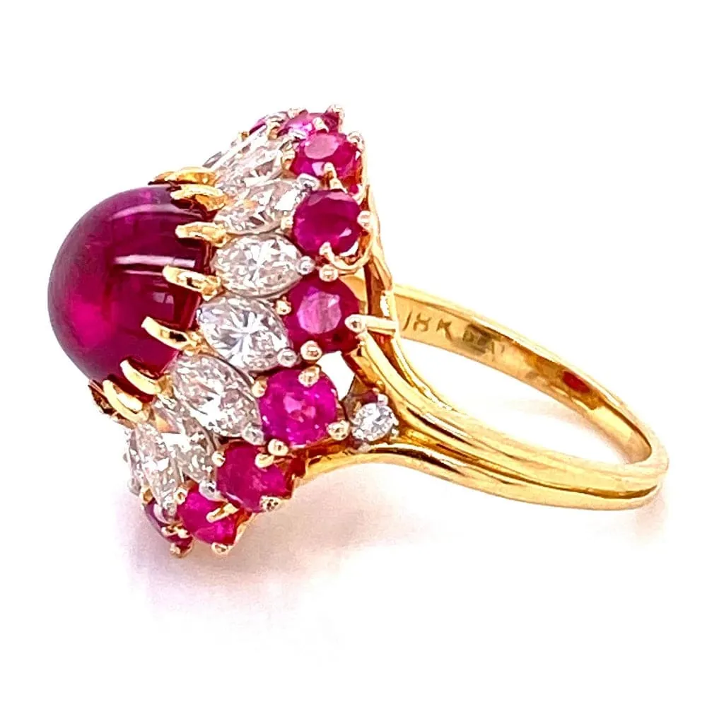 Platinum & 18K 4.91ct Ruby Cabochon BURMA NO HEAT GIA & 1.50tcw Diamond Ring at Regard Jewelry in Austin, Texas