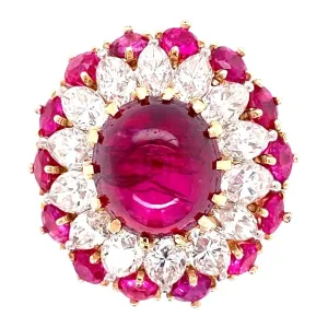 Platinum & 18K 4.91ct Ruby Cabochon BURMA NO HEAT GIA & 1.50tcw Diamond Ring at Regard Jewelry in Austin, Texas