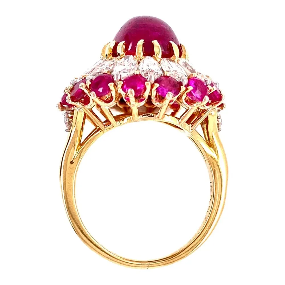 Platinum & 18K 4.91ct Ruby Cabochon BURMA NO HEAT GIA & 1.50tcw Diamond Ring at Regard Jewelry in Austin, Texas