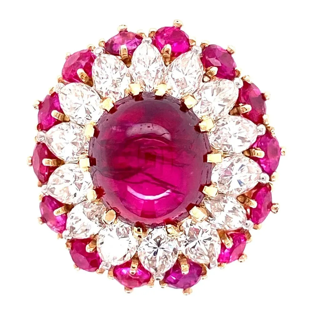 Platinum & 18K 4.91ct Ruby Cabochon BURMA NO HEAT GIA & 1.50tcw Diamond Ring at Regard Jewelry in Austin, Texas
