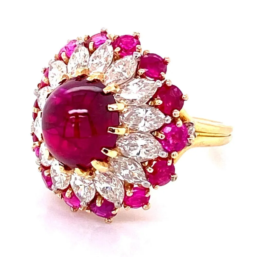 Platinum & 18K 4.91ct Ruby Cabochon BURMA NO HEAT GIA & 1.50tcw Diamond Ring at Regard Jewelry in Austin, Texas