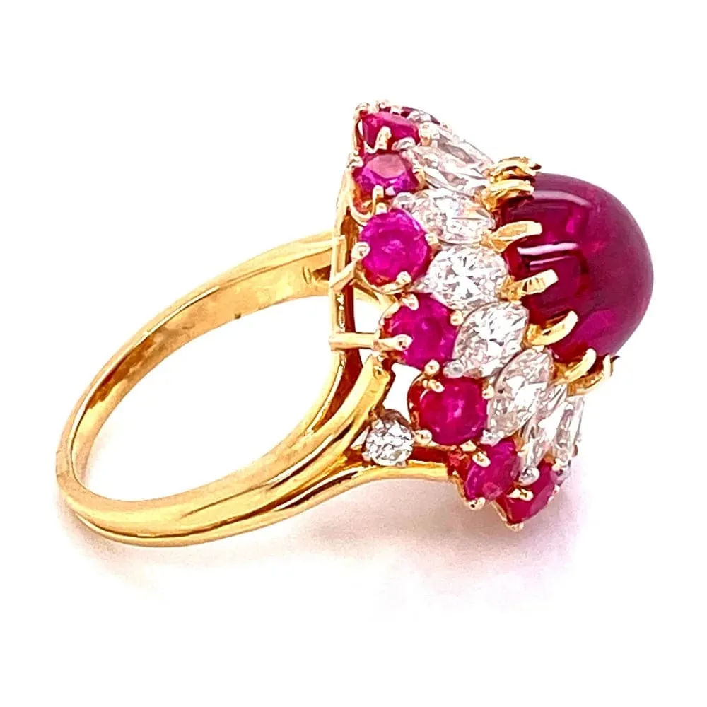 Platinum & 18K 4.91ct Ruby Cabochon BURMA NO HEAT GIA & 1.50tcw Diamond Ring at Regard Jewelry in Austin, Texas