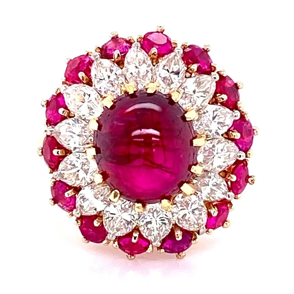 Platinum & 18K 4.91ct Ruby Cabochon BURMA NO HEAT GIA & 1.50tcw Diamond Ring at Regard Jewelry in Austin, Texas