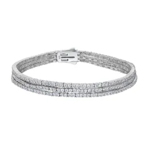 platinum finish sterling silver three row  bracelet with simulated diamonds - 7.25