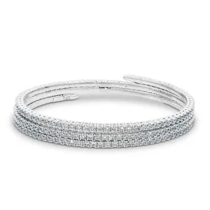 platinum finish sterling silver triple wrap flexible bracelet with simulated diamonds