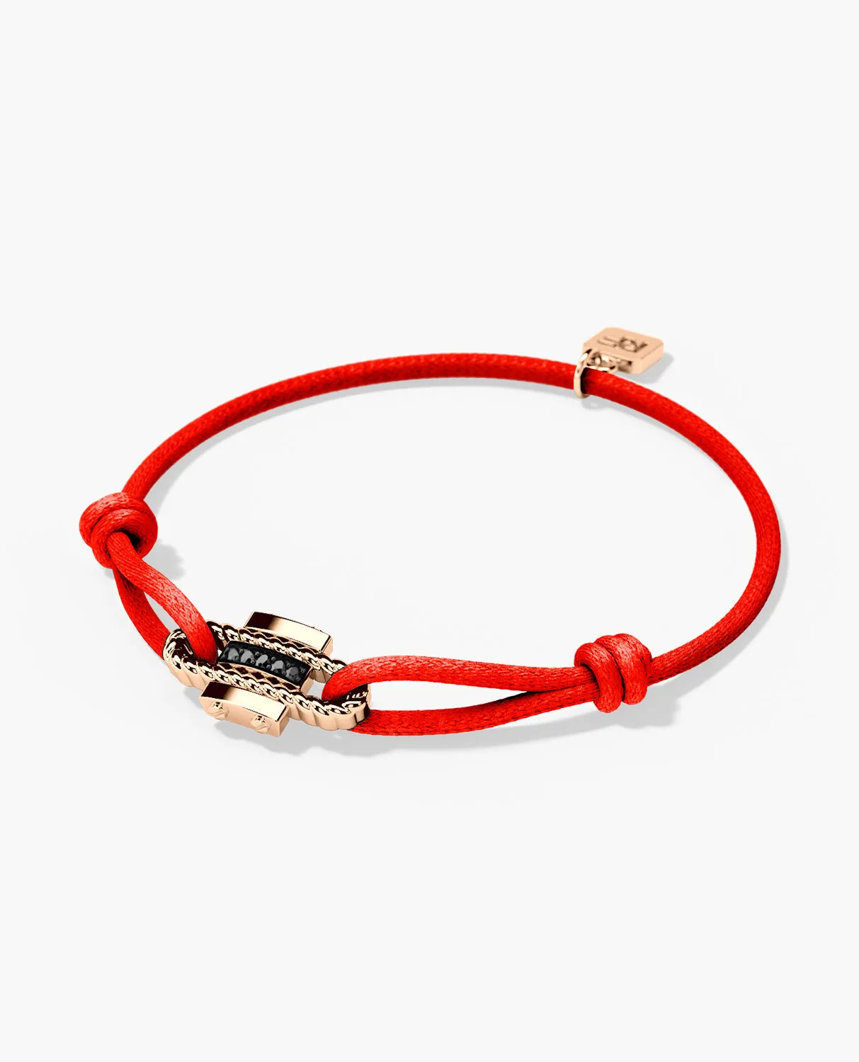 Ready to Ship - ROPES Cord Bracelet with 18k Rose Gold Charm & 0.05ct Black Diamonds